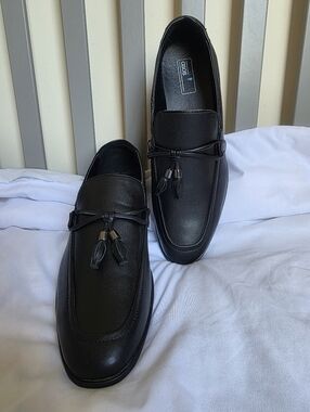 ASOS Black Tassel Faux Leather Slip-On Loafers Mens Size 10.5